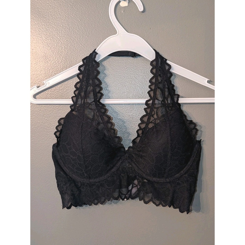 Victoria's Secret Pink Black & Pink Lacy Bralette Bra Size Small (AA-C  Cups)